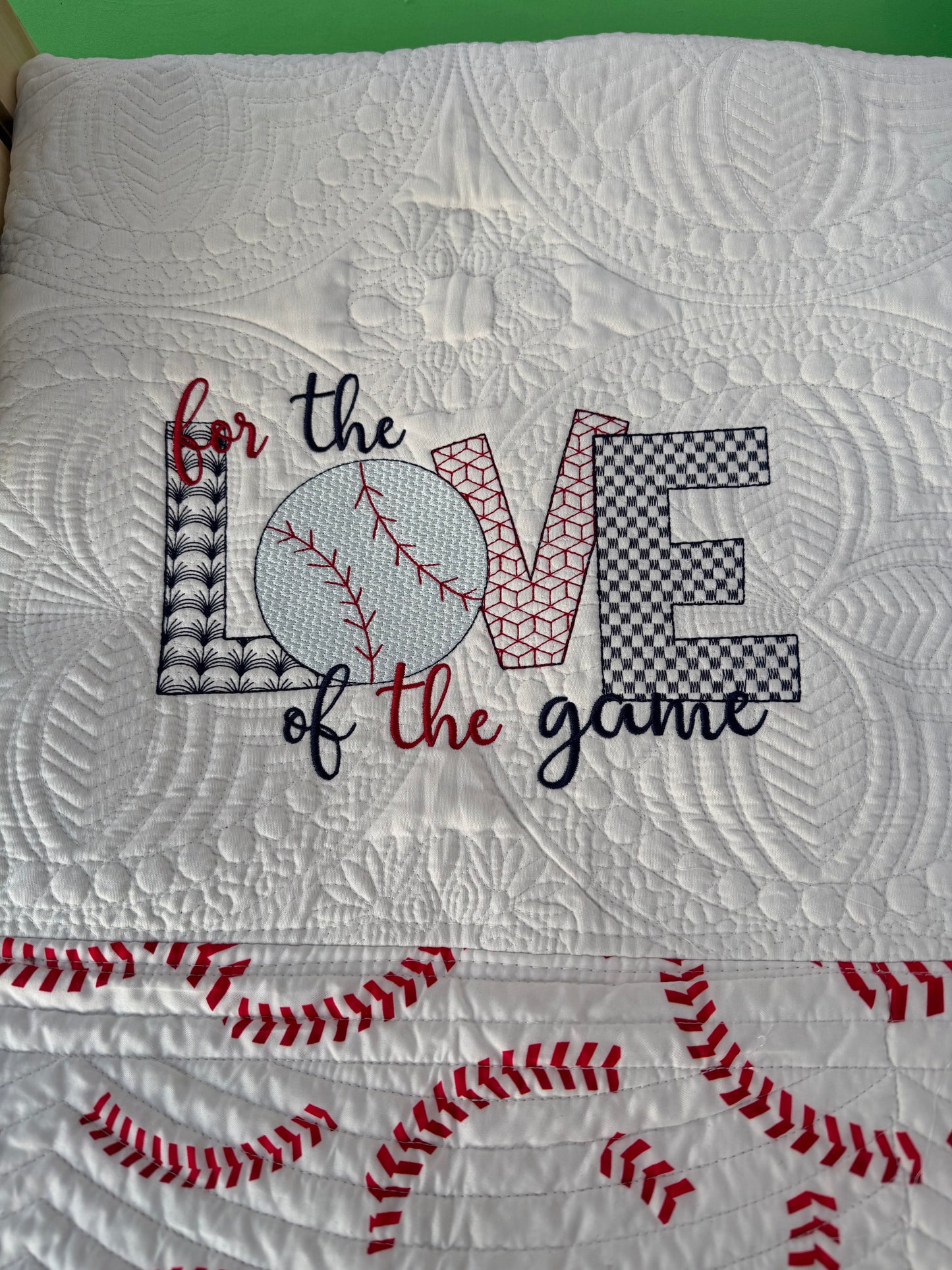 Embroidered Heirloom Baseball Quilt  50X60